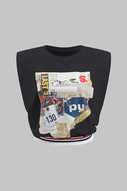 Car Letter Digital Pattern Print Loose Sleeveless T-Shirt - MISMIMCWTS2503100020-BLACK-XS