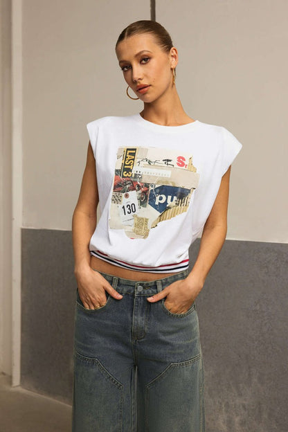 Car Letter Digital Pattern Print Loose Sleeveless T-Shirt - MISMIMCWTS2503100020-WHITE-XS