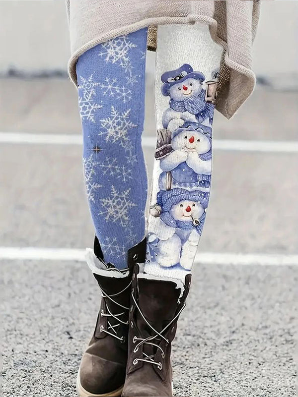 Snowflake And Blue Bear Print Women's Knitted Leggings