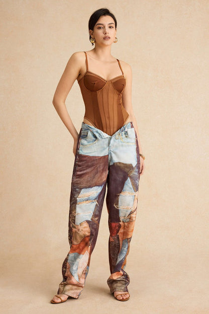 Color Block Button Wide Leg Trousers - MISMIMCWBT2412040020-MULTICOLOR-S