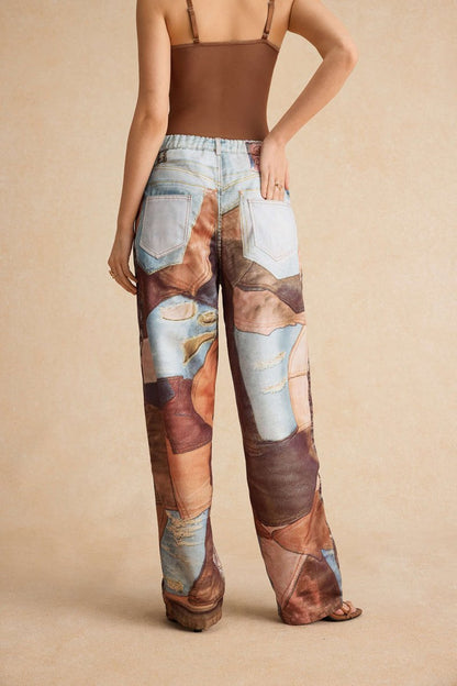 Color Block Button Wide Leg Trousers - MISMIMCWBT2412040020-MULTICOLOR-S