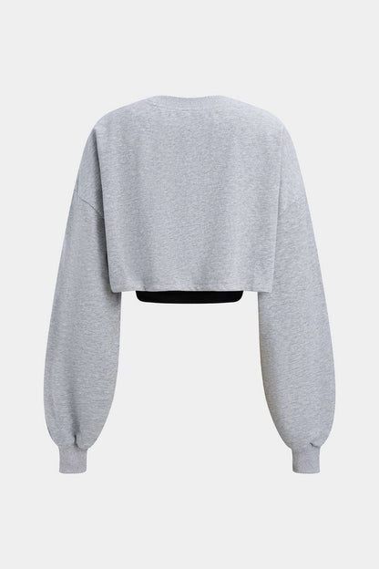 Contrast Asymmetrical Long Sleeve Sweatshirt - MISMIMCWSS2510210078-SMOKE-XS