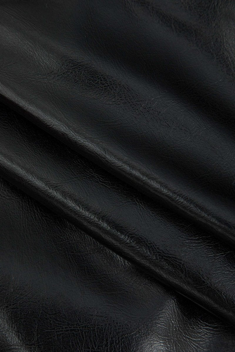 Contrast Faux Leather And Linen Slit Asymmetrical Skirt - MISMIMCWBK2409030002-BEIGE-XXS