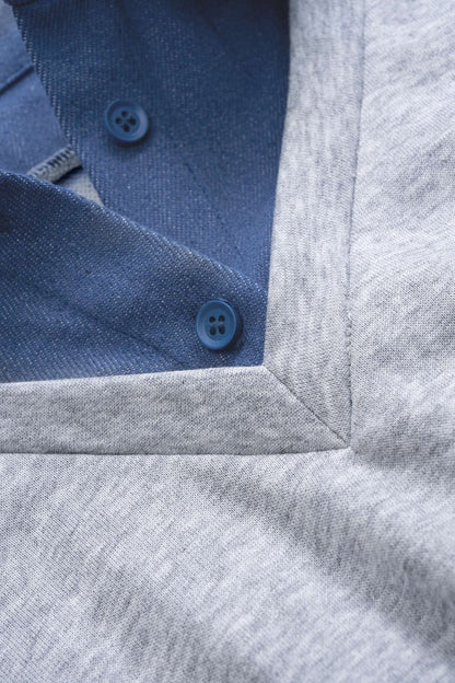 Contrast Patchwork Long - Sleeve Top And Shirred Waistband Drawstring Trousers Set - MISMIMCWSC2509150017-GRAY-XS