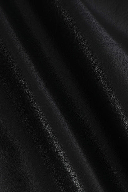 Contrast Pleated Faux Leather Midi Skirt - MISMIMCWBK2211070001-BLACK-XS