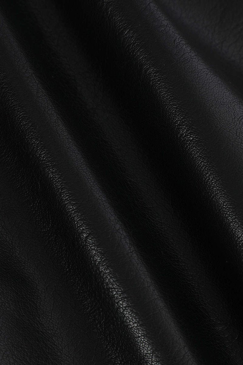 Contrast Pleated Faux Leather Midi Skirt - MISMIMCWBK2211070001-BLACK-XS