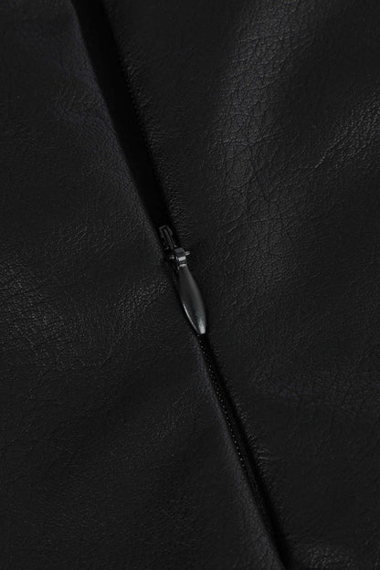 Contrast Pleated Faux Leather Midi Skirt - MISMIMCWBK2211070001-BLACK-XS