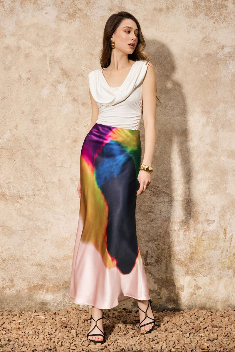 Contrast Print Satin Zipper Skirt - MISMIMCWBK2502080029-MULTICOLOR-XS