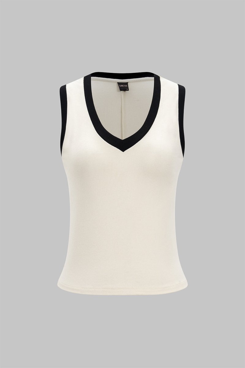 Contrast Tank Top - MISMIMCWTT2505120156-BEIGE-XS