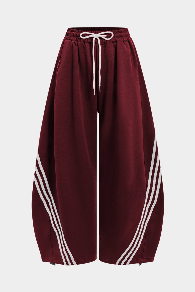 Contrast Tie - Up Barrel Trousers - MISMIMCWBT2504170090-BURGUNDY-XS