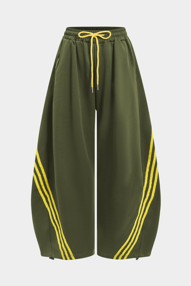 Contrast Tie - Up Barrel Trousers - MISMIMCWBT2504170090-OLIVE-XS