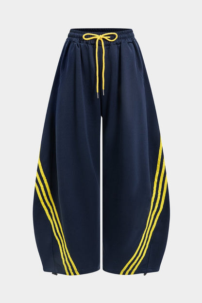 Contrast Tie - Up Barrel Trousers - MISMIMCWBT2504170090-DARK BLUE-XS