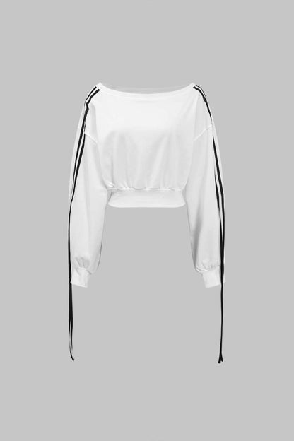 Contrast Tie - Up Sweatshirt - MISMIMCWSC2409020036-WHITE-XS