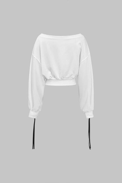 Contrast Tie - Up Sweatshirt - MISMIMCWSC2409020036-WHITE-XS
