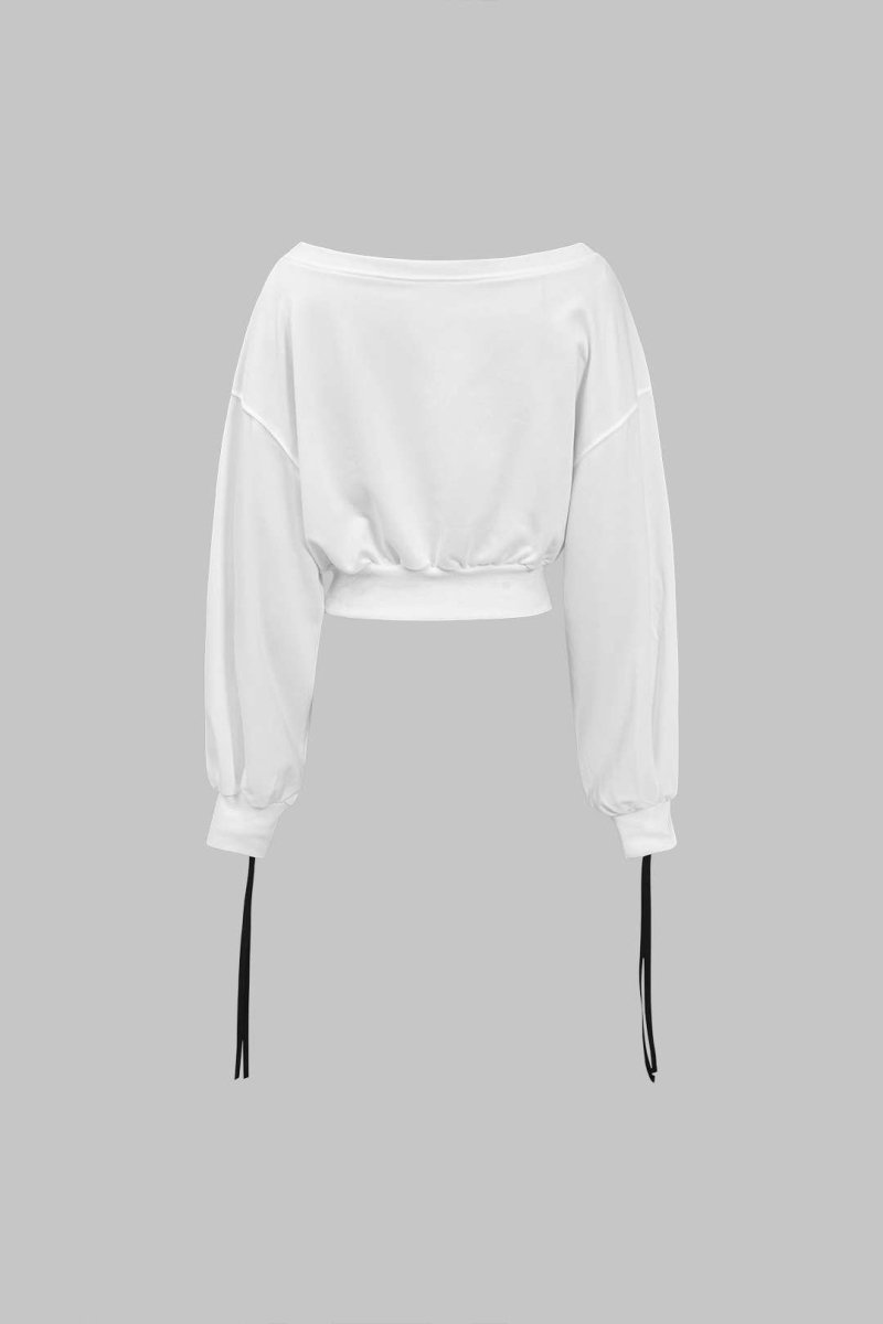 Contrast Tie - Up Sweatshirt - MISMIMCWSC2409020036-WHITE-XS