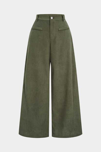 Corduroy Wide Leg Trousers - MISMIMCWBT2508290002-OLIVE-XS