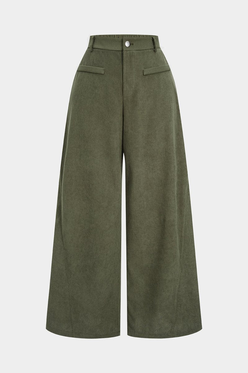 Corduroy Wide Leg Trousers - MISMIMCWBT2508290002-OLIVE-XS