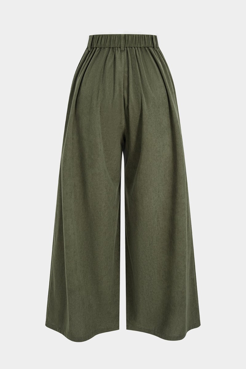 Corduroy Wide Leg Trousers - MISMIMCWBT2508290002-OLIVE-XS