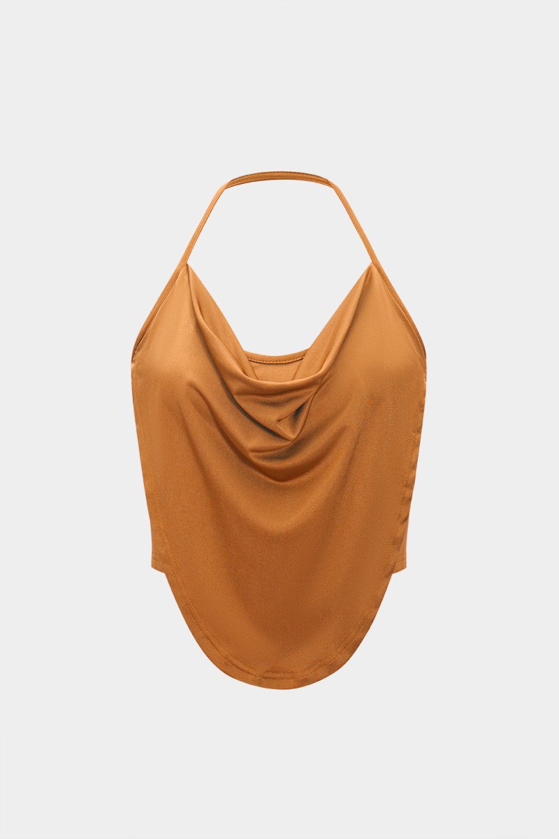 Cowl Neck Halter Cami Top - MISMIMCWTT2503220083-ORANGE-XS