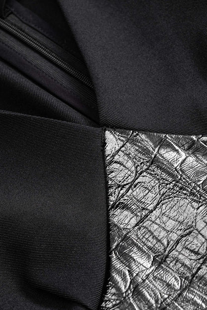 Crocodile Print Faux Leather Patchwork Long Sleeve Maxi Dress - MISMIMCWDC2510140073-BLACK-XS