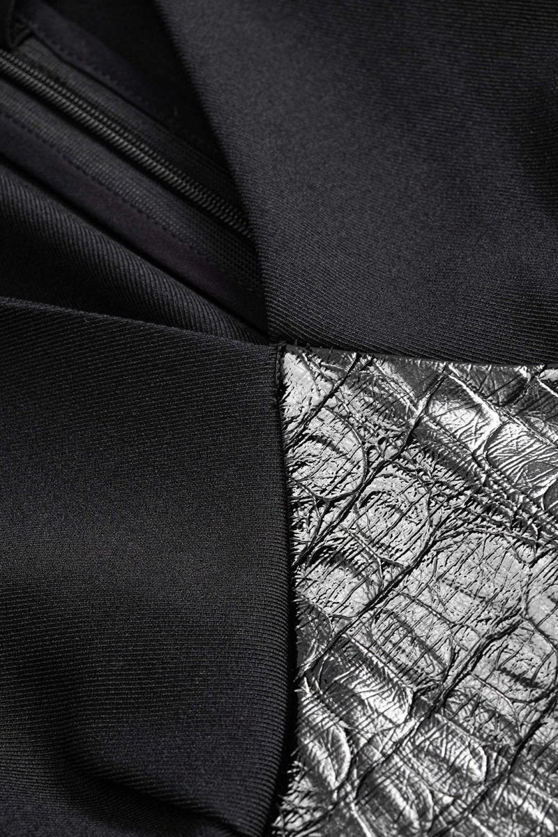 Crocodile Print Faux Leather Patchwork Long Sleeve Maxi Dress - MISMIMCWDC2510140073-BLACK-XS