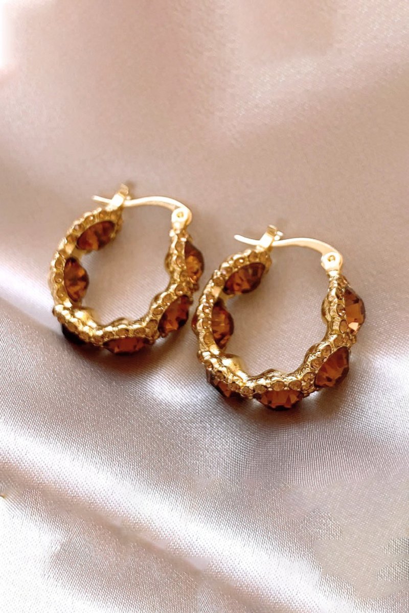 Crystal Hoop Earrings - MISMIMCAJE2505150023-CARAMEL-F