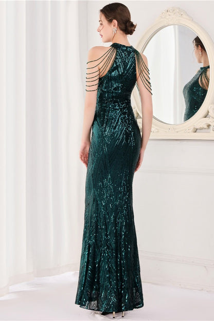 Sequin Halter Mermaid Maxi Party Dress