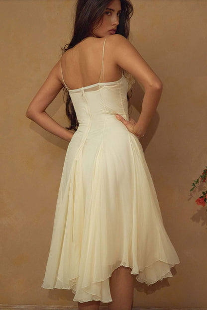 3D Flower Deep V Patchwork Spaghetti Strap Romantic Party Dress