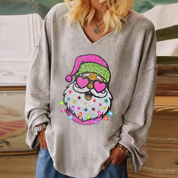 Santa Claus Printed V-neck T-shirt