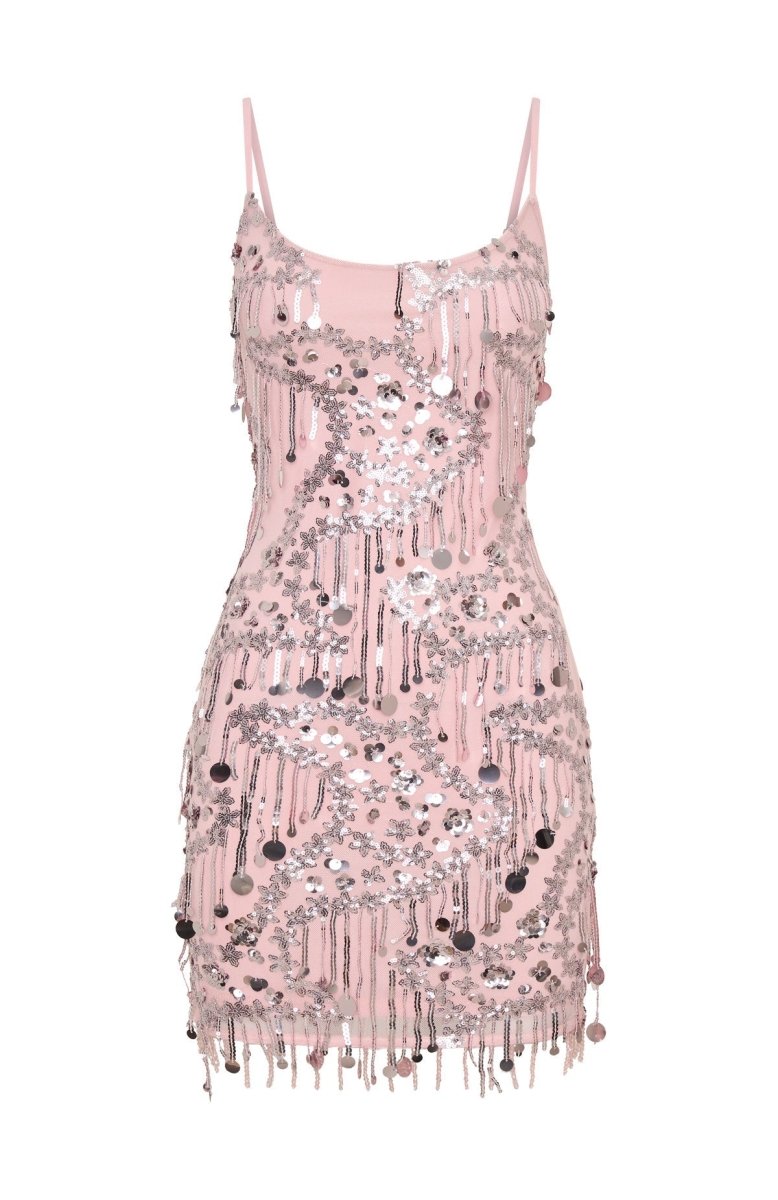 Decadent Daze Beaded Mini Dress Baby Pink - MISMIWFSD1223-2-XXS