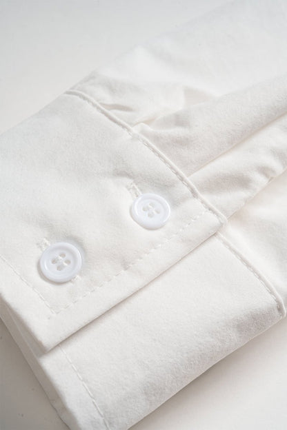 Deep V - neck Cut Out Corset Long - Sleeve Shirt - MISMIMCWTE2412130032-SNOW WHITE-S