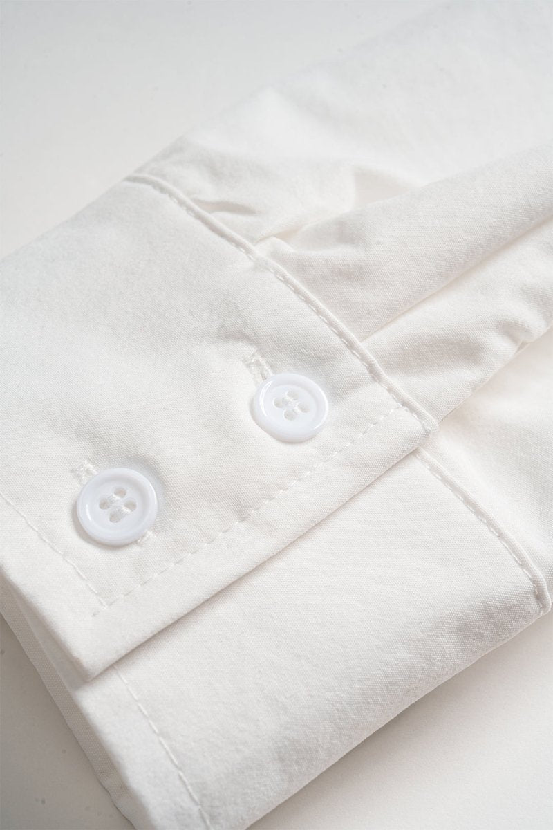 Deep V - neck Cut Out Corset Long - Sleeve Shirt - MISMIMCWTE2412130032-SNOW WHITE-S