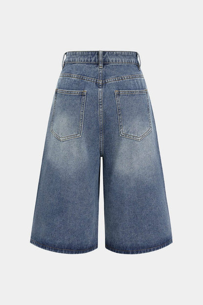 Denim Asymmetrical Button Shorts - MISMIMCWNT2503240001-BLUE-XS