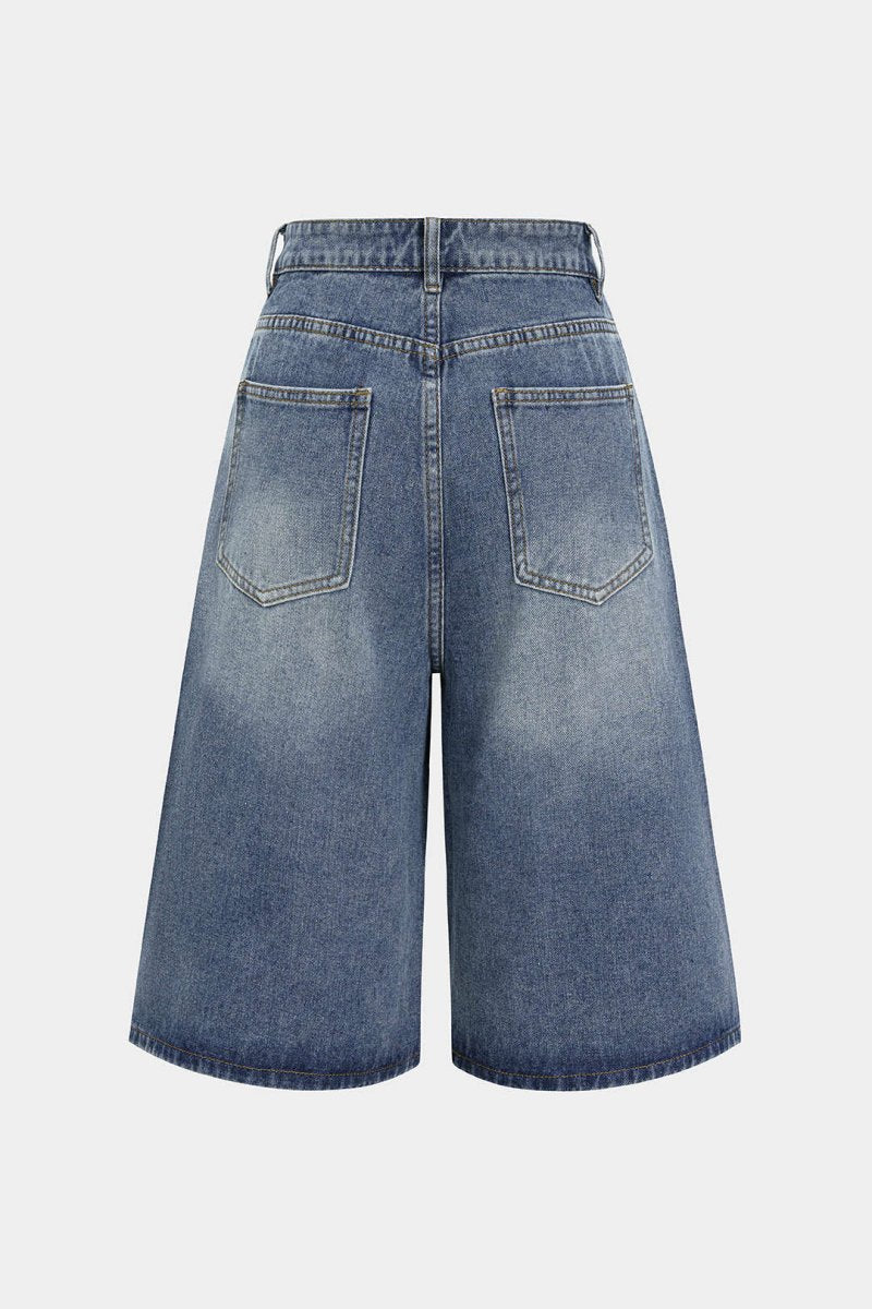 Denim Asymmetrical Button Shorts - MISMIMCWNT2503240001-BLUE-XS