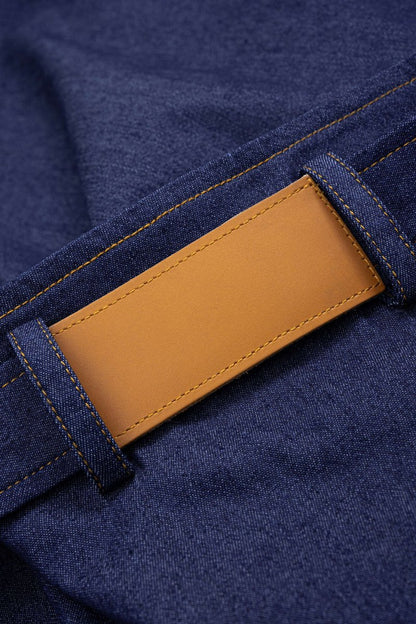 Denim Asymmetrical Ruched Bustier Belted Zipper Maxi Dress - MISMIMCWNI2507020058-ROYAL-XS