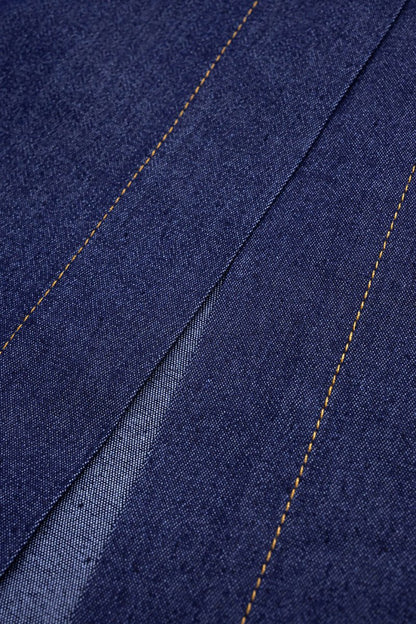 Denim Asymmetrical Ruched Bustier Belted Zipper Maxi Dress - MISMIMCWNI2507020058-ROYAL-XS