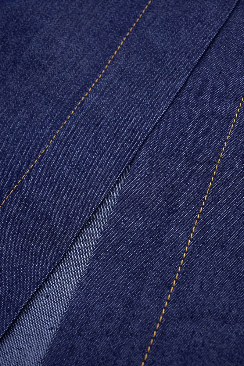 Denim Asymmetrical Ruched Bustier Belted Zipper Maxi Dress - MISMIMCWNI2507020058-ROYAL-XS