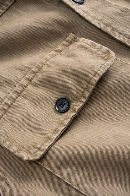 Denim Button Pocket Belted Long Sleeve Dress - MISMIMCWSB2508070091-KHAKI-XS