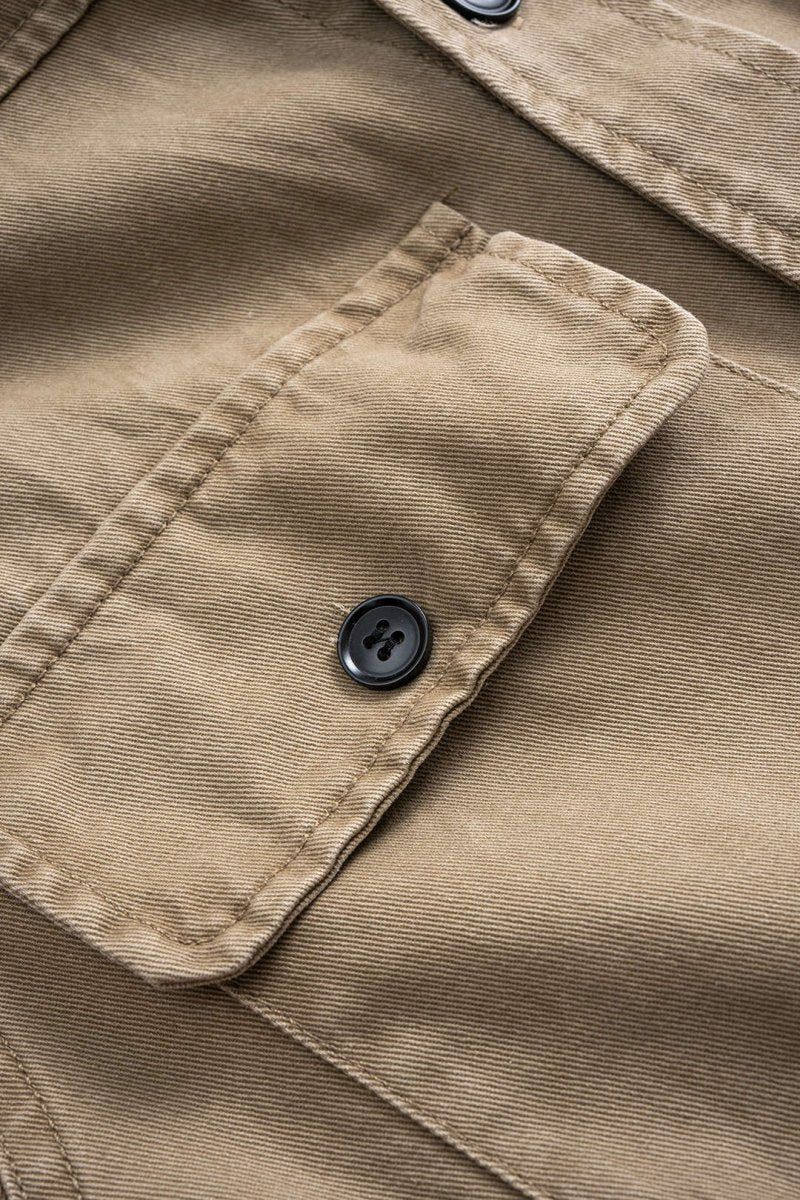 Denim Button Pocket Belted Long Sleeve Dress - MISMIMCWSB2508070091-KHAKI-XS