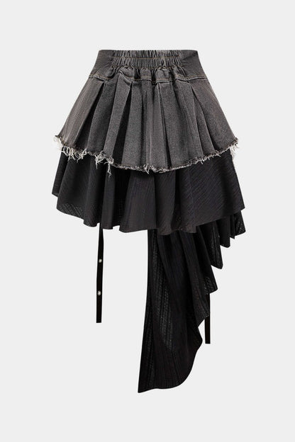 Denim High Waist Patchwork Skirt - MISMIMCWBK2411300001-BLACK-S