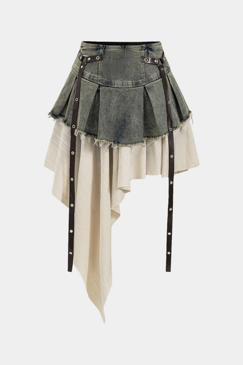 Denim High Waist Patchwork Skirt - MISMIMCWBK2411300001-BEIGE-S