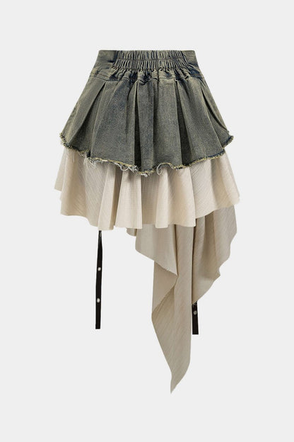 Denim High Waist Patchwork Skirt - MISMIMCWBK2411300001-BEIGE-S