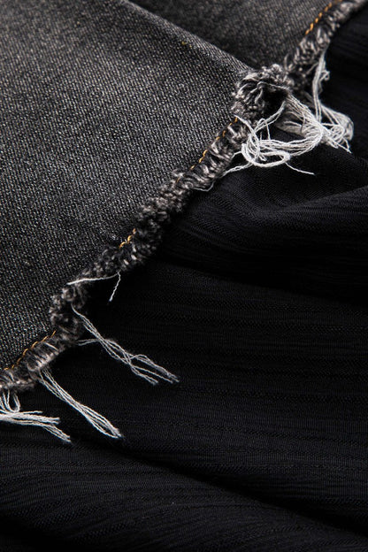 Denim High Waist Patchwork Skirt - MISMIMCWBK2411300001-BLACK-S