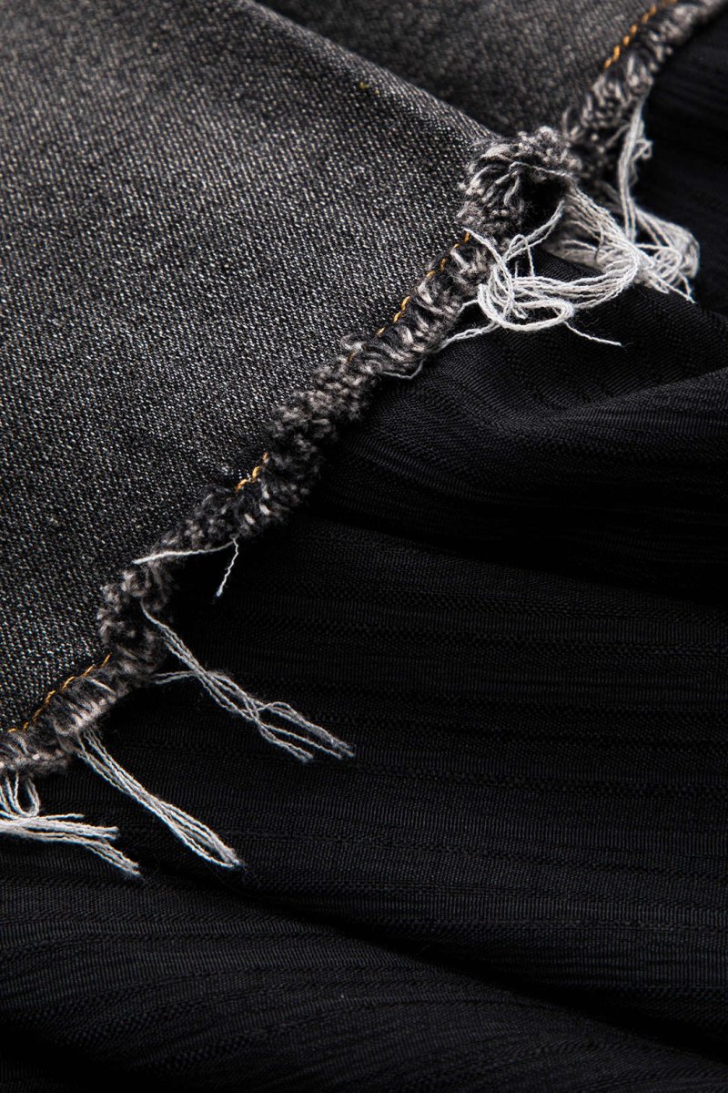 Denim High Waist Patchwork Skirt - MISMIMCWBK2411300001-BLACK-S