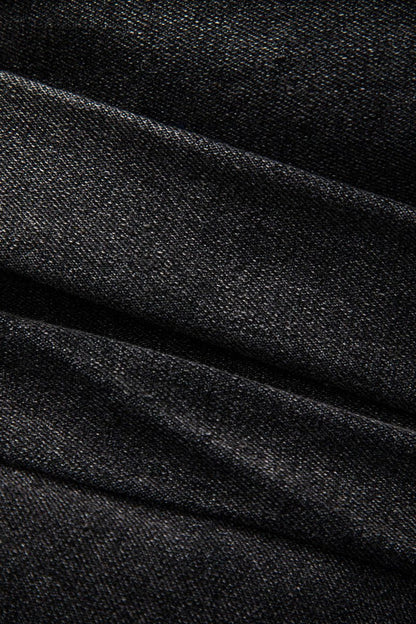 Denim High Waist Patchwork Skirt - MISMIMCWBK2411300001-BLACK-S