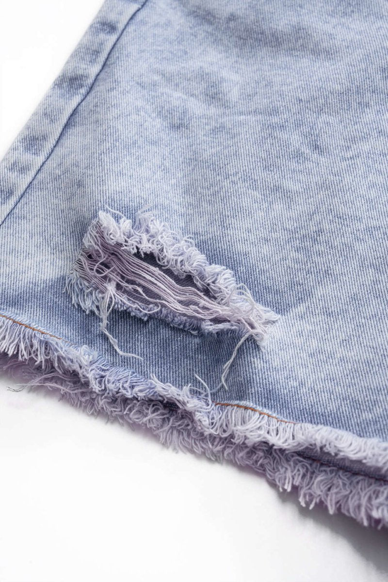 Denim High Waist Ripped Jorts Shorts - MISMIMCWNT2503110054-BLUE-XS