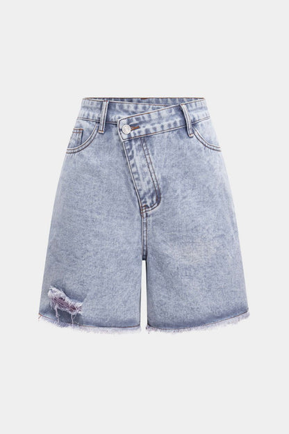 Denim High Waist Ripped Jorts Shorts - MISMIMCWNT2503110054-BLUE-XS