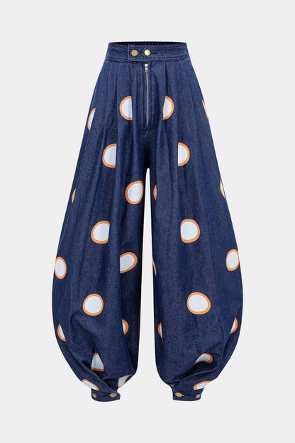 Denim High Waist Zipper Barrel Balloon Jeans - MISMIMCWNJ2505100170-Contrast Color-S