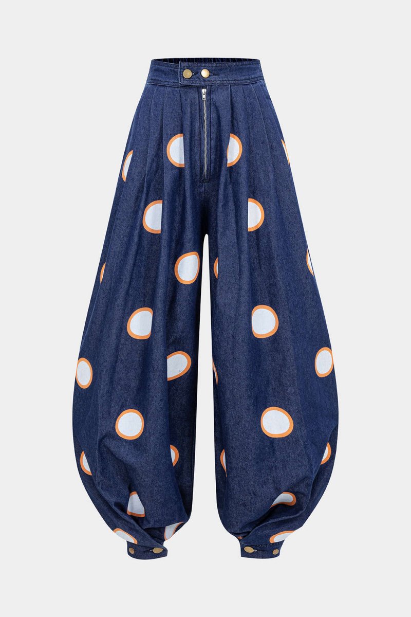 Denim High Waist Zipper Barrel Balloon Jeans - MISMIMCWNJ2505100170-Contrast Color-S