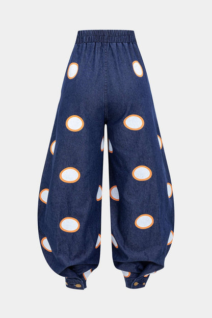 Denim High Waist Zipper Barrel Balloon Jeans - MISMIMCWNJ2505100170-Contrast Color-S